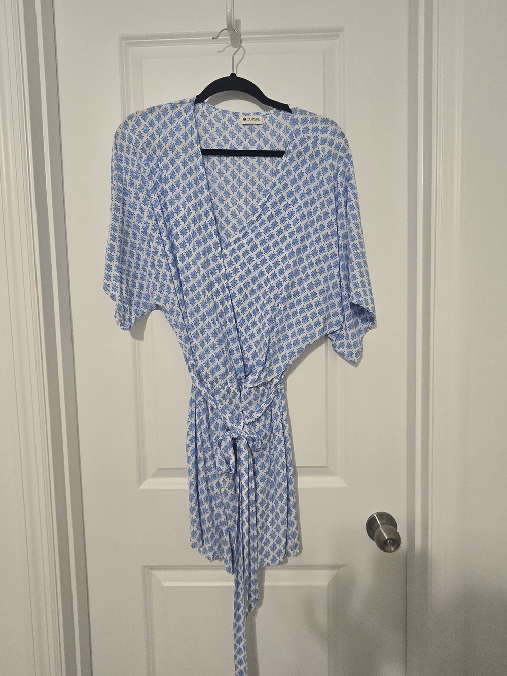 Cupshe Light Blue Printed Wrap Mini Dress with Tie Waist